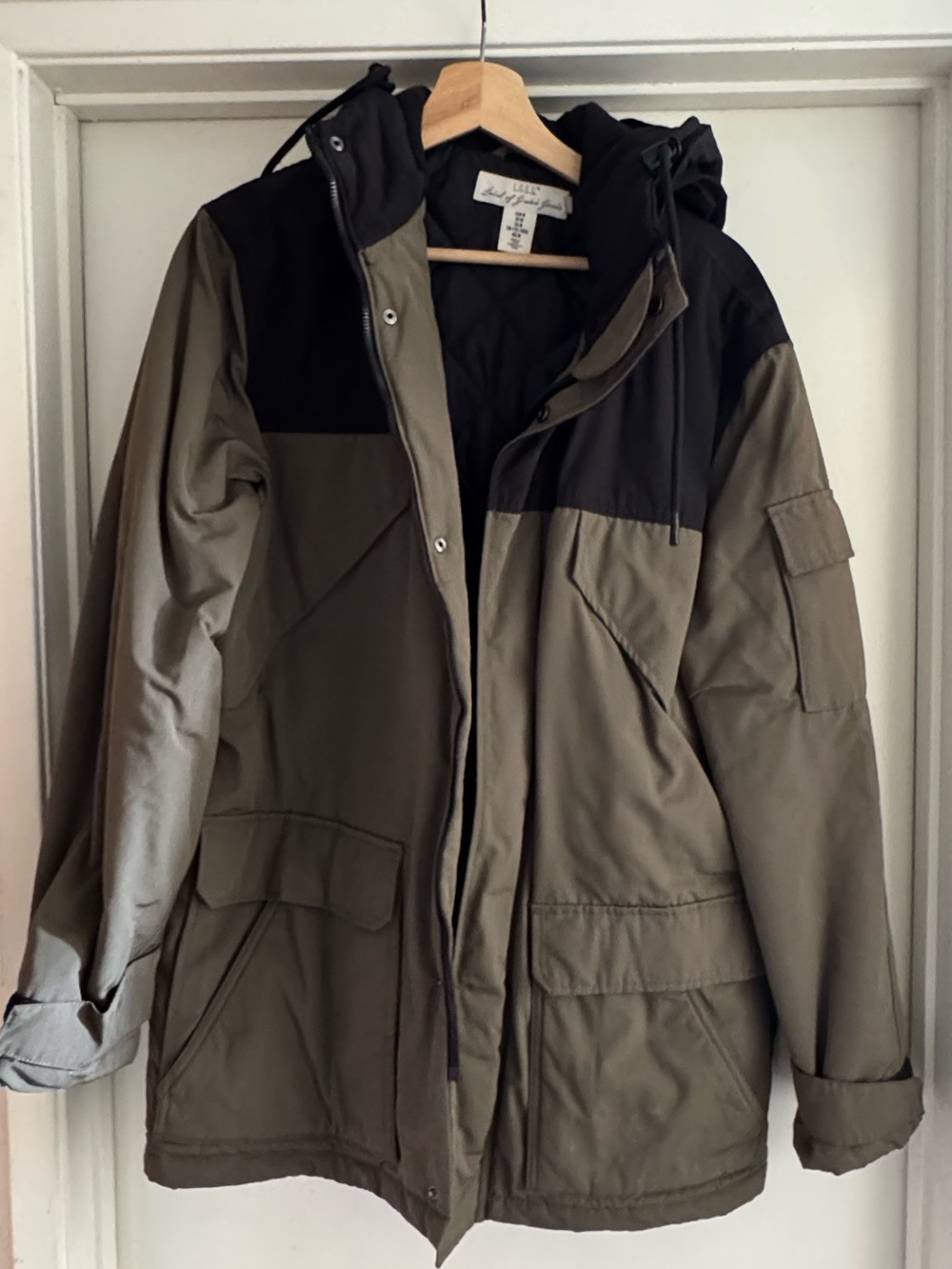 H&M Olive Green & Black Military Field Jacket with Hood